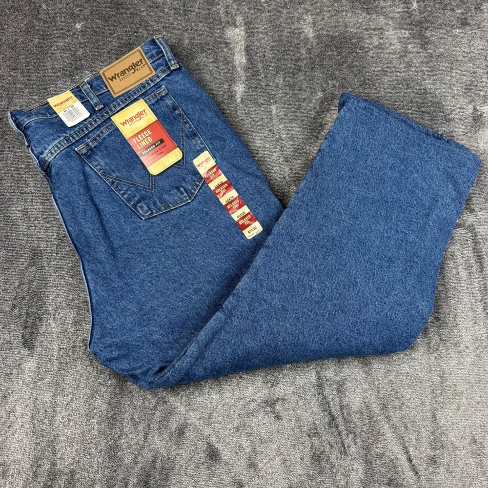Wrangler Jeans Men 40x30 Blue Rugged Wear Fleece Lined Relaxed Fit 1035002FG